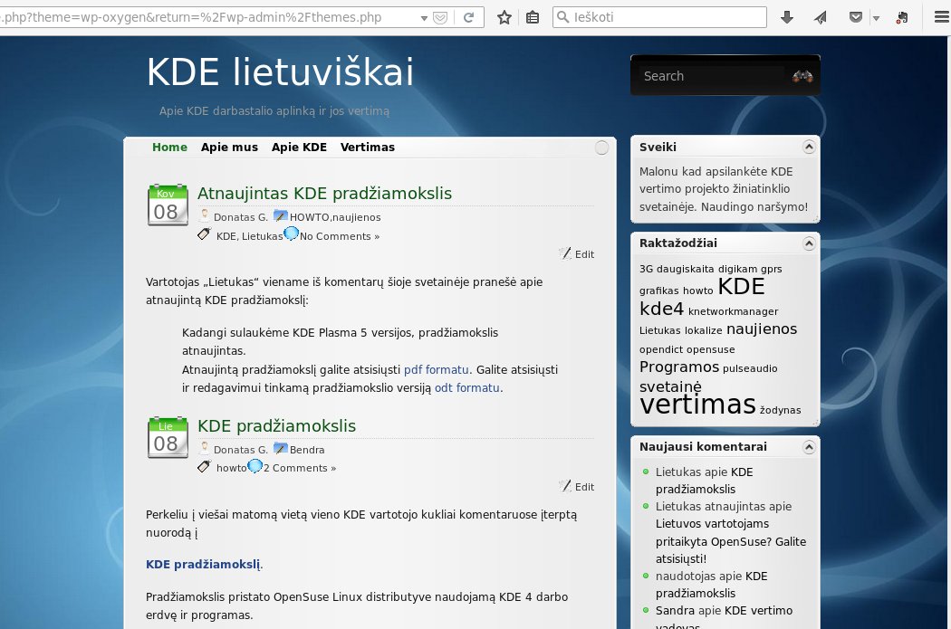 Pirminis tinklaraščio „KDE lietuviškai“ vaizdas