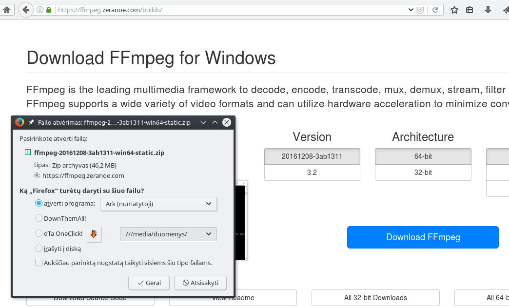 ffmpeg atsisiuntimas