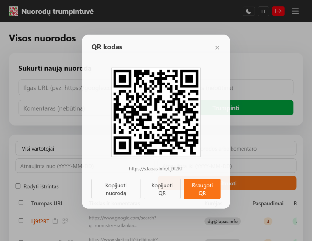 Vaizdas prisjungus - QR kodo peržiūra